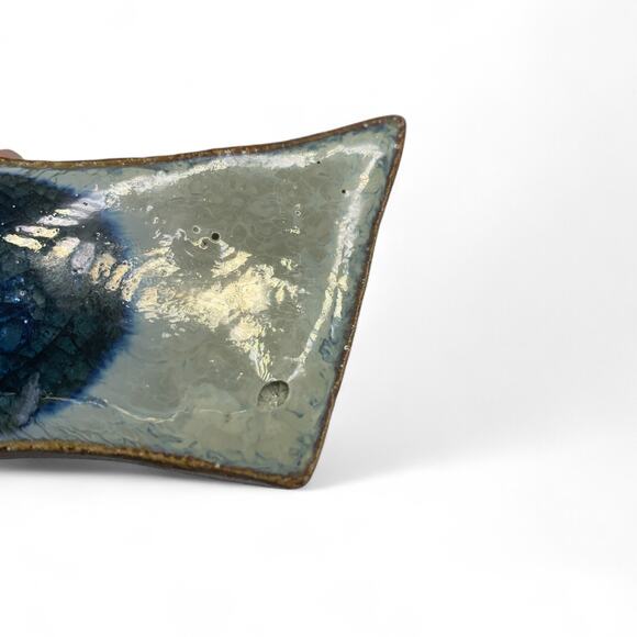 Dock 6 Pottery Whale Tail Stoneware Coaster Trivet Blue Crackled Glass Geode 6" - Picture 3 of 6